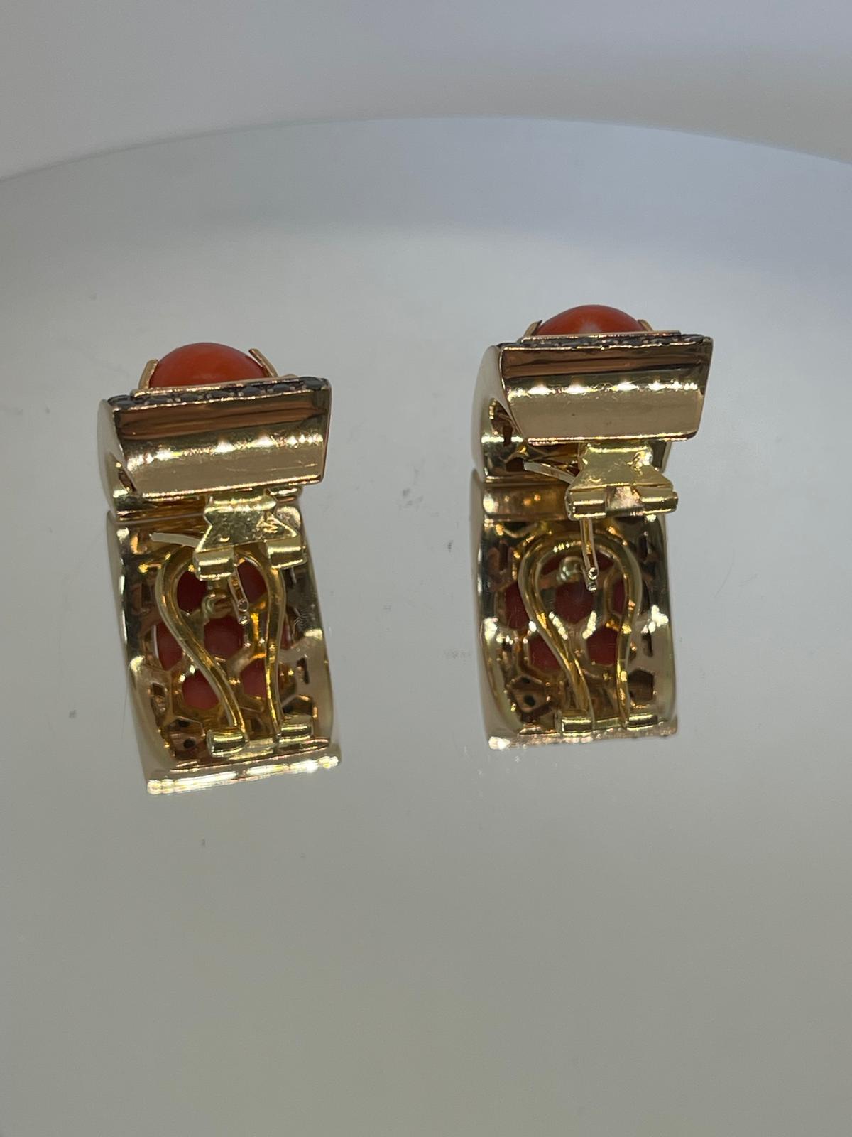 Pendientes de Oro con Diamantes Negros y Coral. - Imagen 4