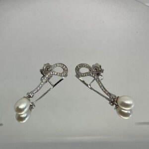 Pendientes de Oro Blanco 18 Quilates con Circonitas y Perlas Cultivadas